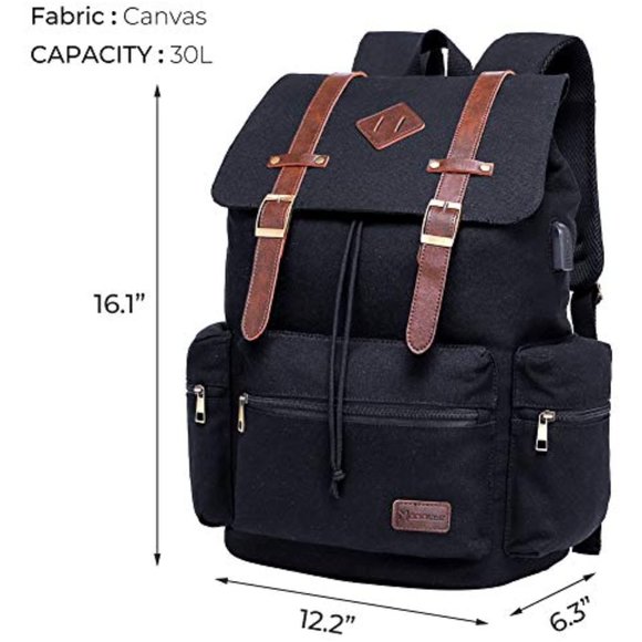 Mens Canvas Vintage Backpack for Men, Travel Laptop Backpack Fits 17/15.6 Inch - Picture 1 of 11